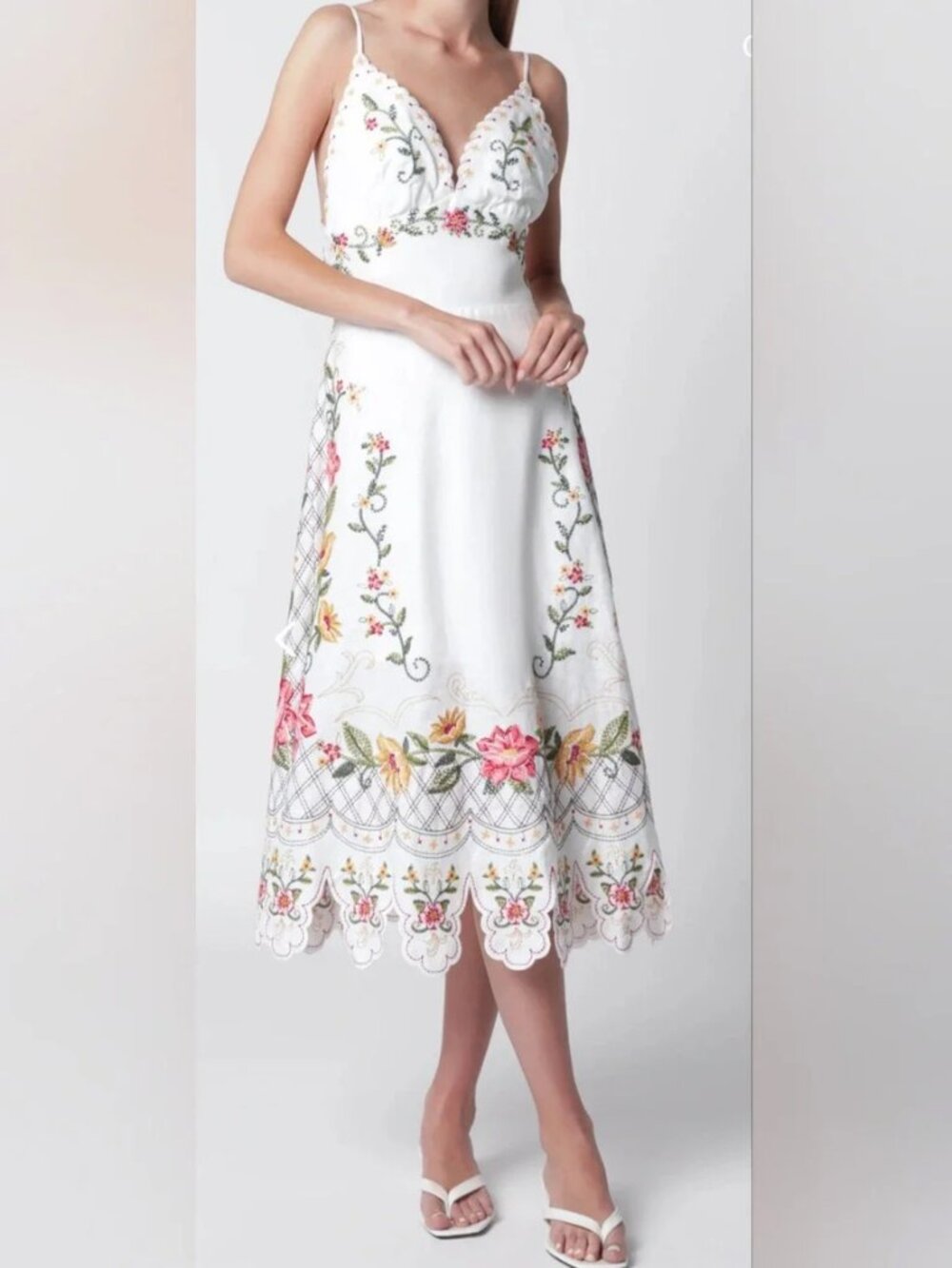 Farm Rio 100% Linen Embroidered Midi Floral Dress size M - Picture 4 of 9